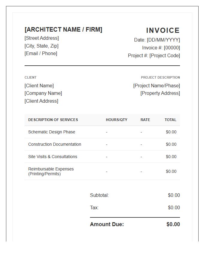 Professional Architectural Design Services Invoice Template