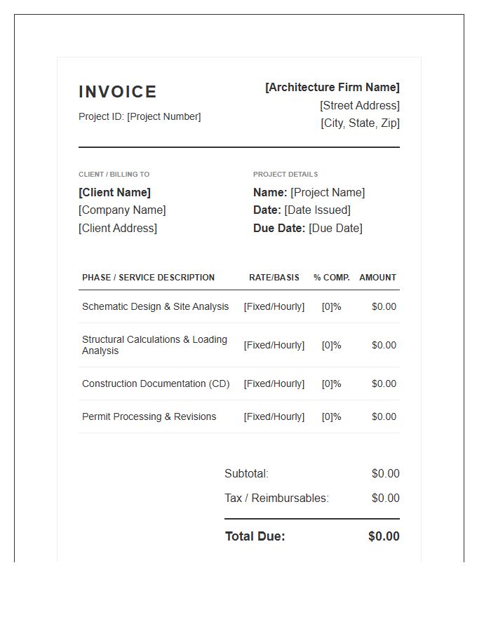 Structural Architecture Design Project Invoice Template