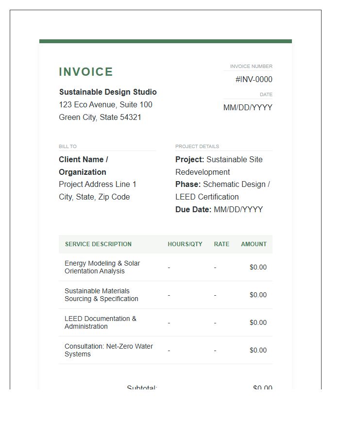 Sustainable Architecture Project Billing Invoice Template