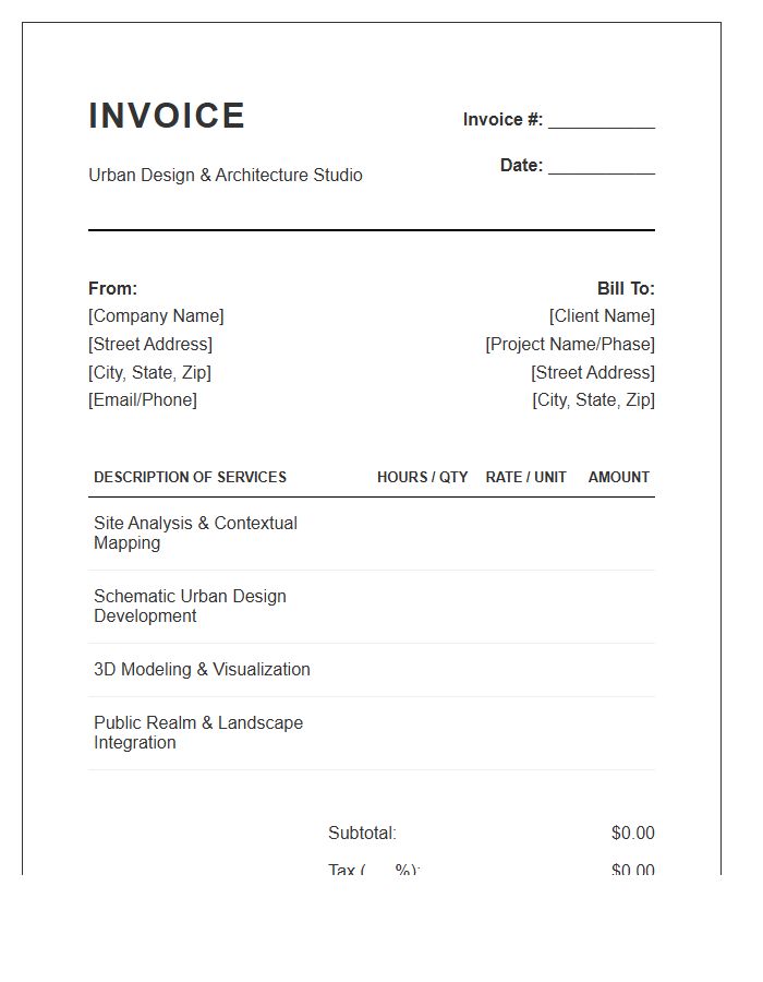 Urban Design Architectural Project Invoice Template