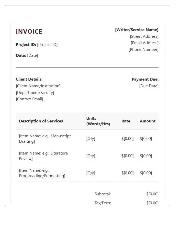 Academic Writing Project Invoice Template
