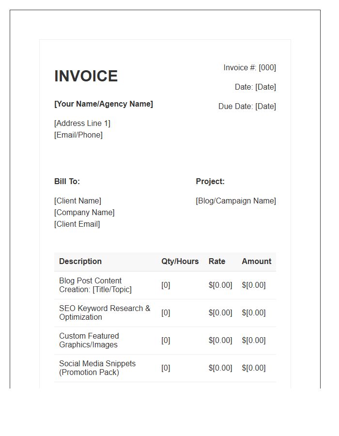 Blogging Services Project Invoice Template