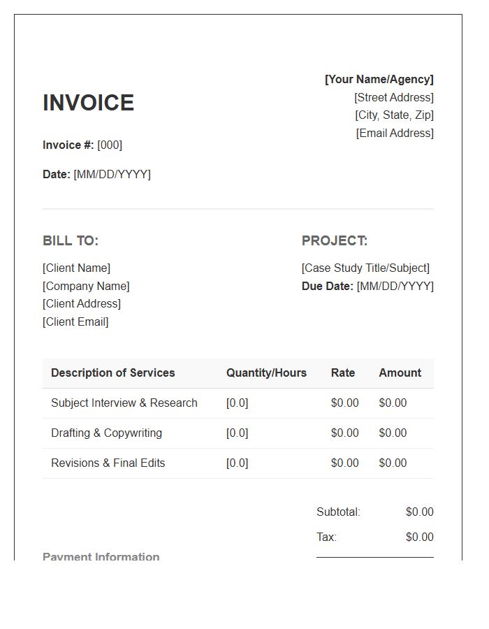 Case Study Writing Project Invoice Template