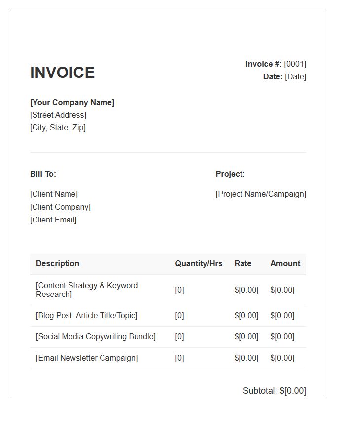 Content Marketing Project Invoice Template