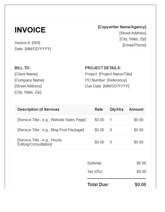 Copywriting Services Project Invoice Template