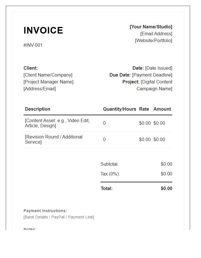 Digital Content Project Invoice Template