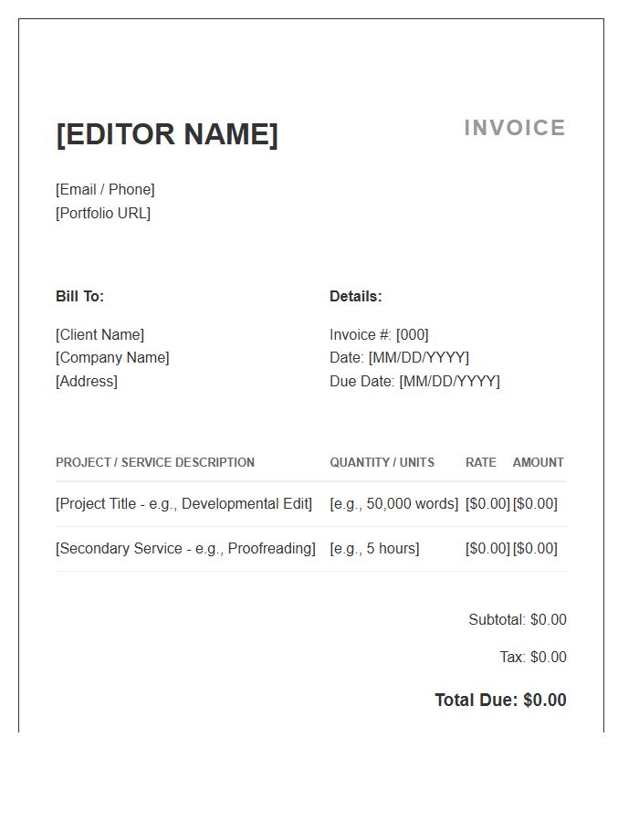 Freelance Editor Project Invoice Template