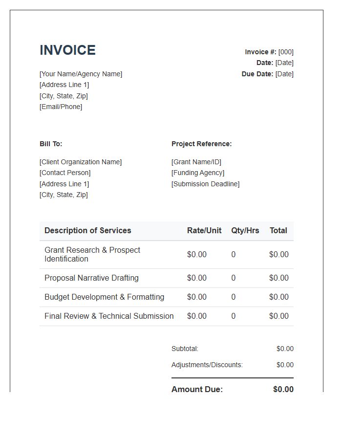 Grant Writing Project Invoice Template
