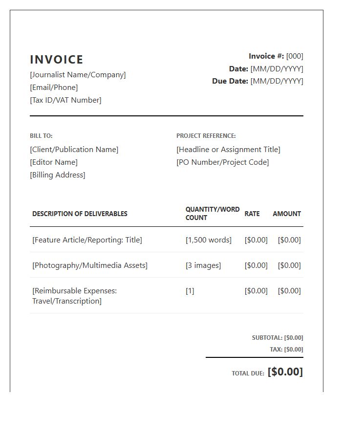 Journalism Project Invoice Template
