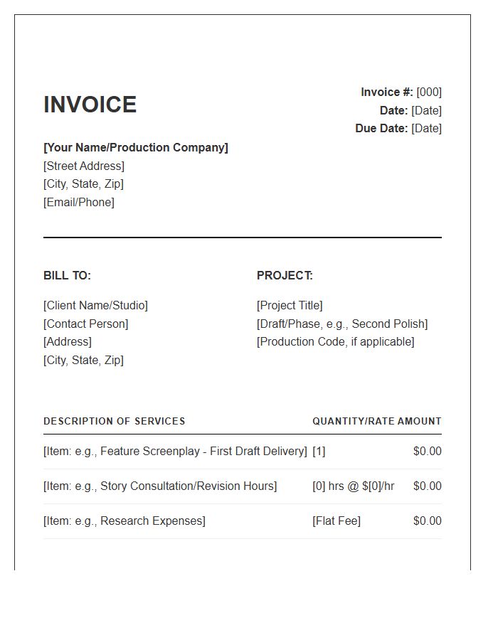 Scriptwriting Project Invoice Template