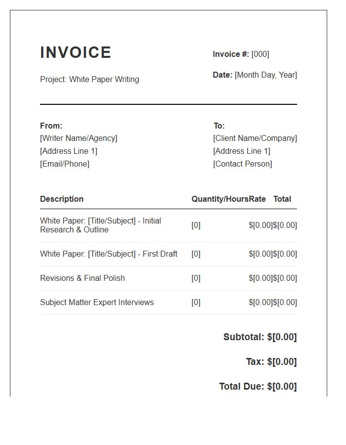 White Paper Writing Project Invoice Template