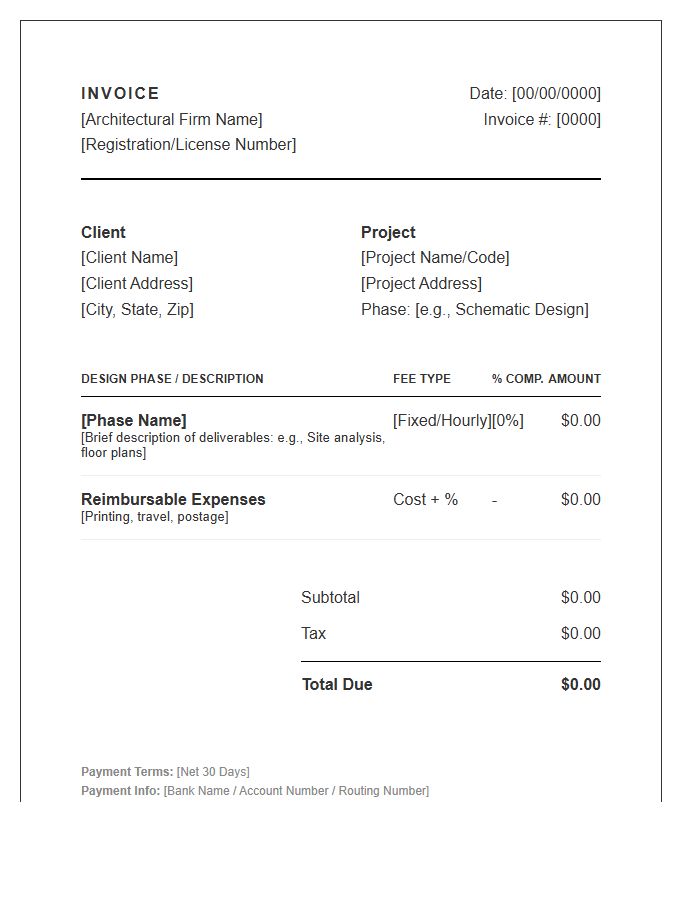 Architectural Design Phase Invoice Template