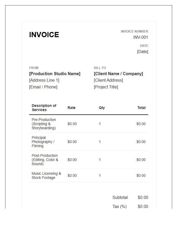 Creative Media Production Invoice Template