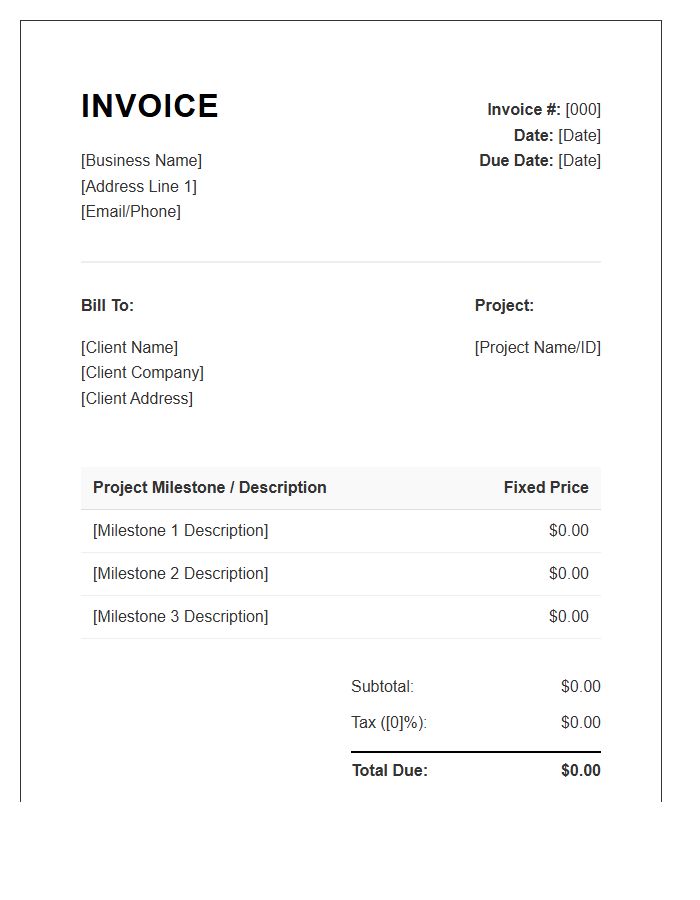 Fixed Price Project Billing Invoice Template