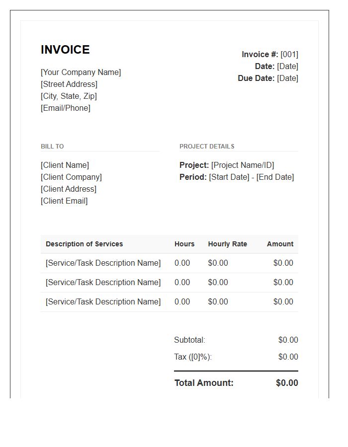 Hourly Rate Professional Services Invoice Template