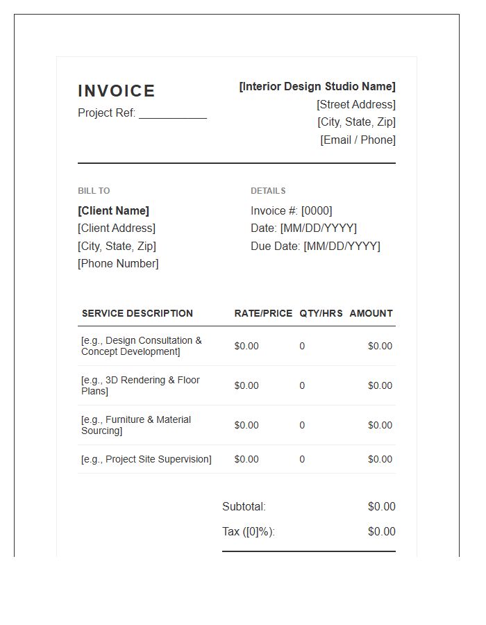 Interior Design Project Invoice Template
