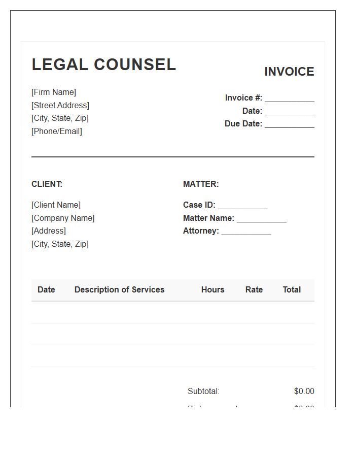 Legal Counsel Hourly Invoice Template