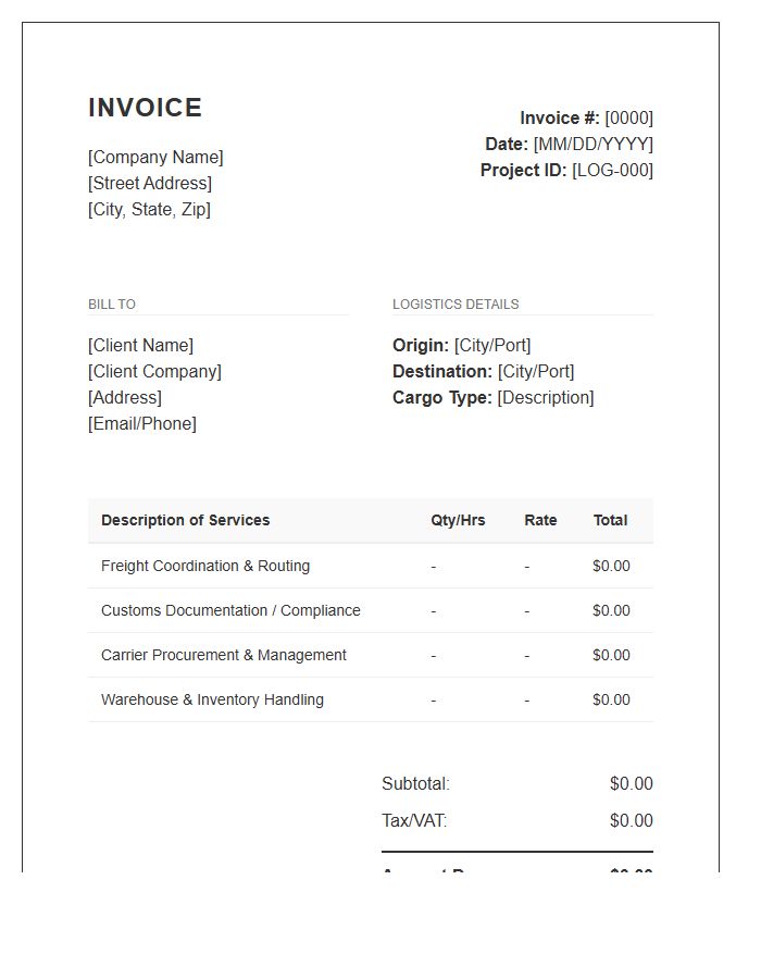 Logistics Coordination Project Invoice Template
