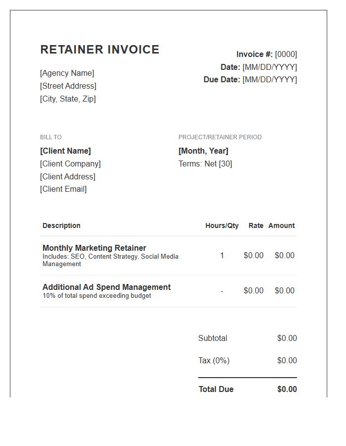 Marketing Agency Retainer Invoice Template