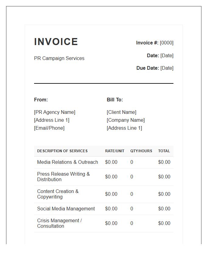 Public Relations Campaign Invoice Template