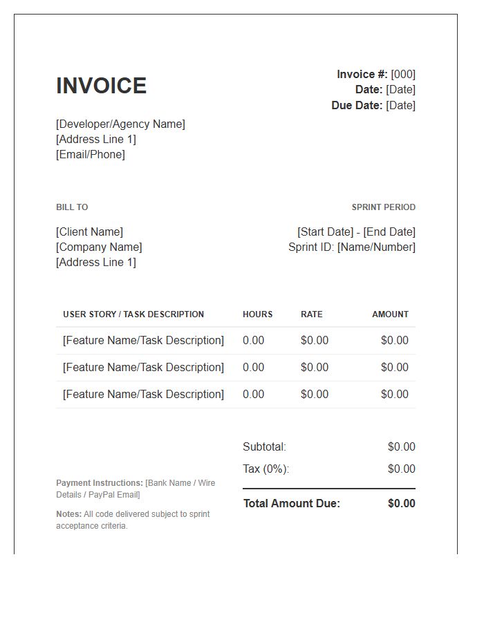 Software Development Sprint Invoice Template