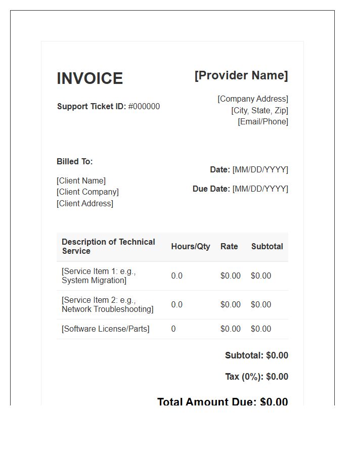 Technical Support Project Invoice Template