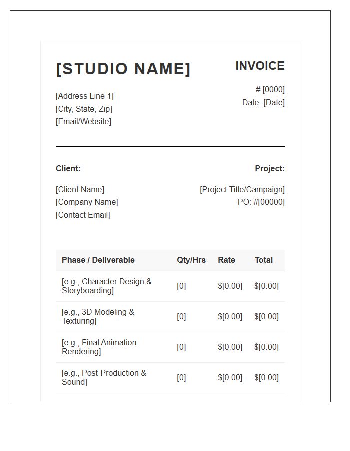 Animation Studio Project Invoice Template