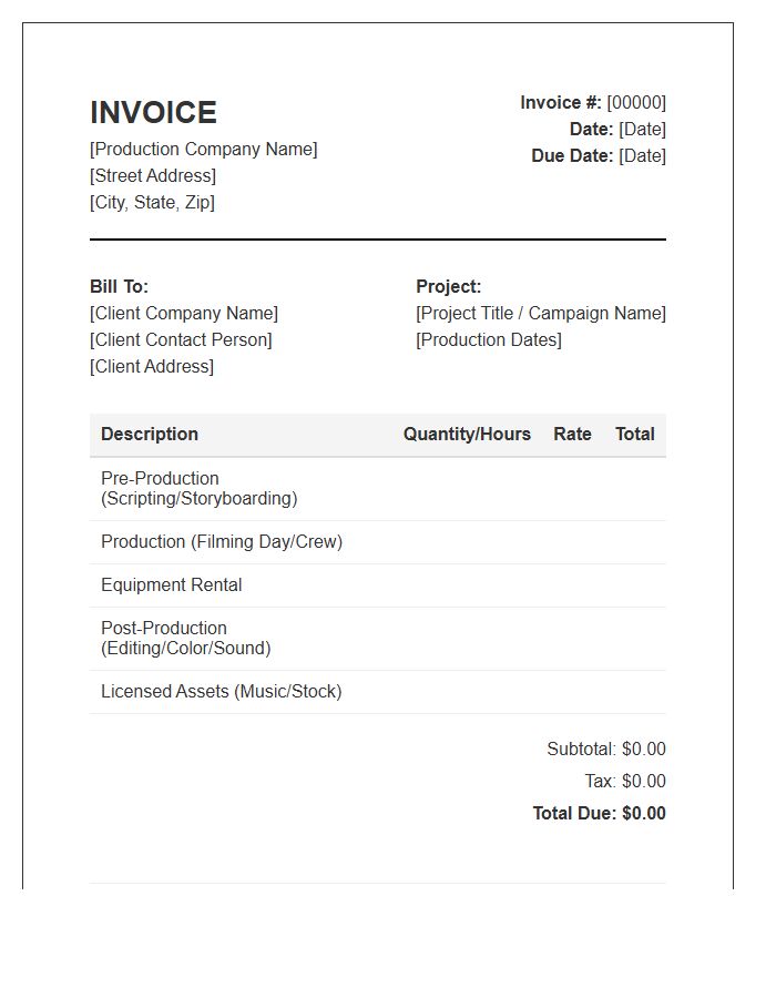 Corporate Video Production Project Invoice Template