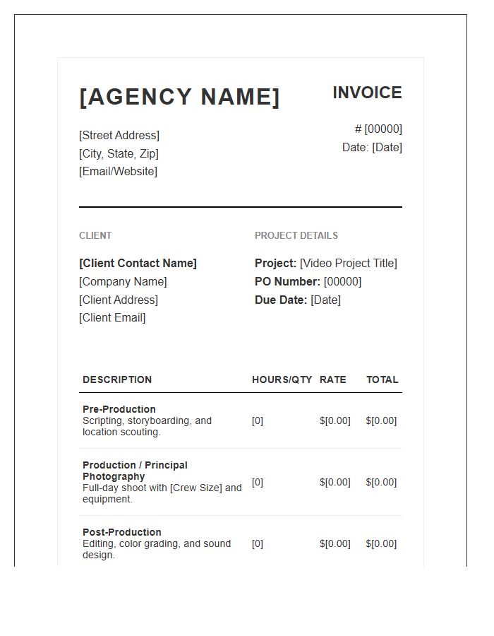 Creative Agency Video Project Invoice Template