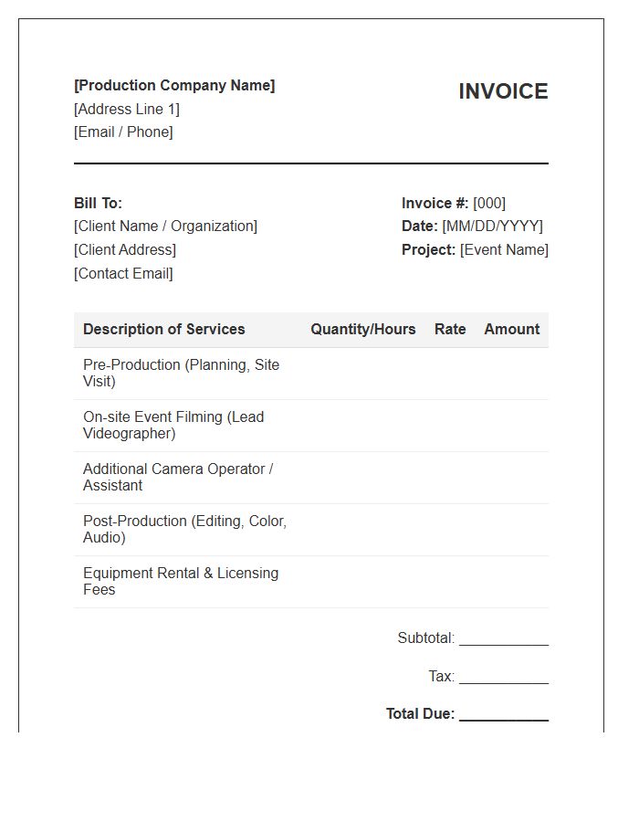 Event Video Production Project Invoice Template