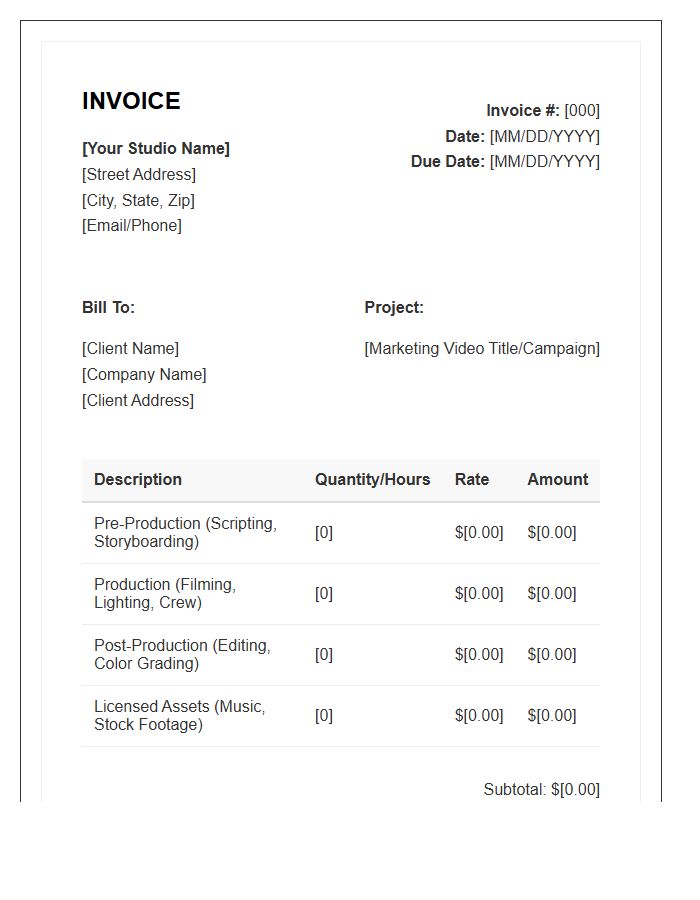 Marketing Video Production Project Invoice Template