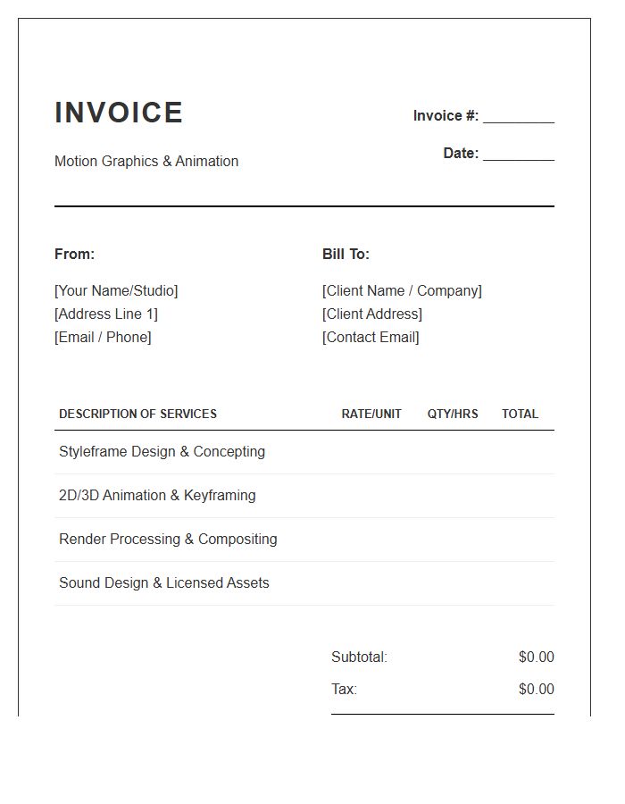 Motion Graphics Project Invoice Template