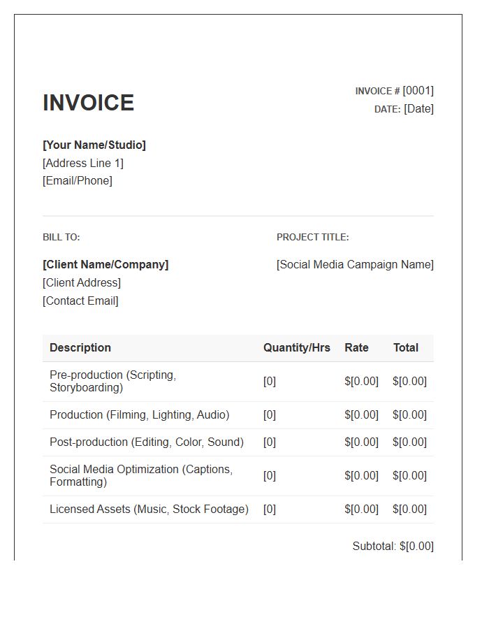 Social Media Video Project Invoice Template