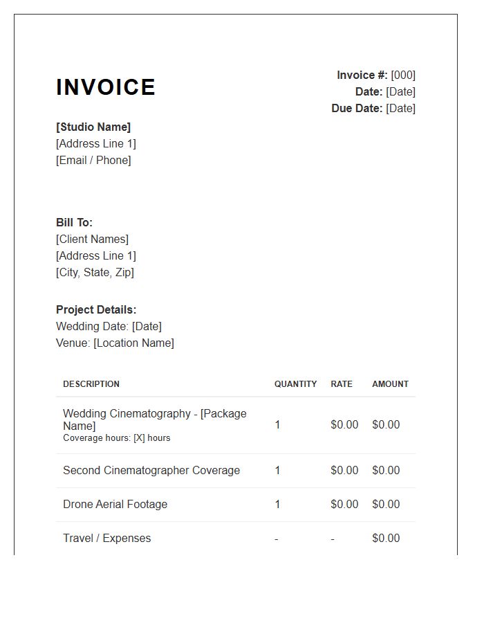 Wedding Videography Project Invoice Template
