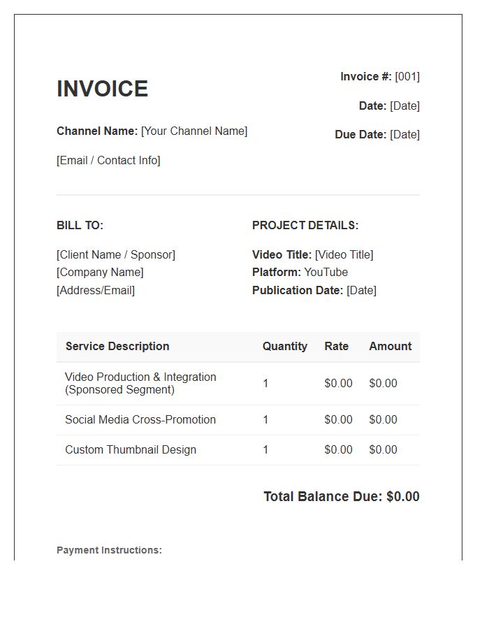 YouTube Channel Video Project Invoice Template