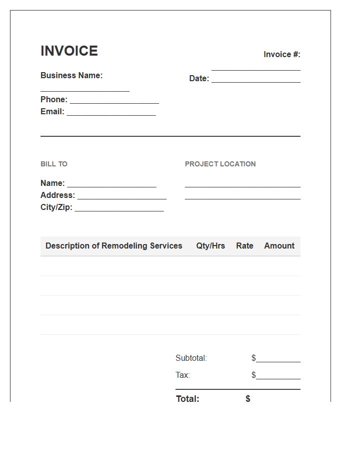 Backyard Remodeling Service Invoice Template