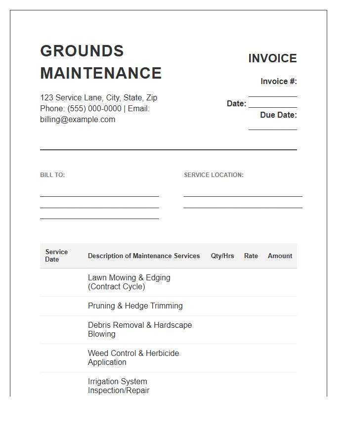 Commercial Grounds Maintenance Invoice Template