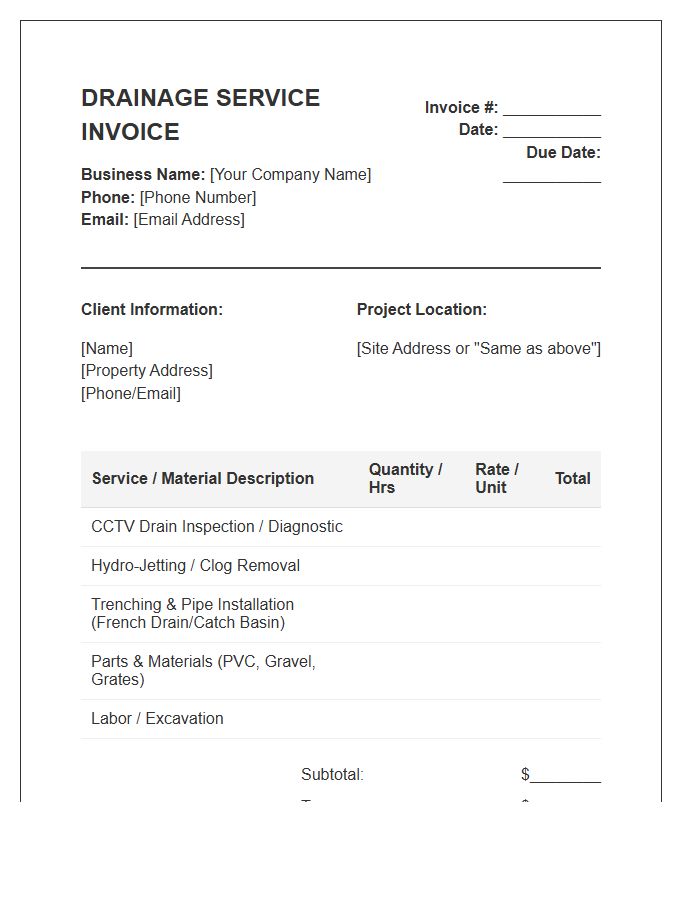 Drainage Solution Service Invoice Template