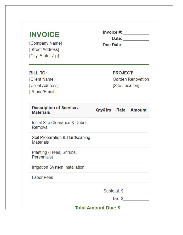 Garden Renovation Project Invoice Template