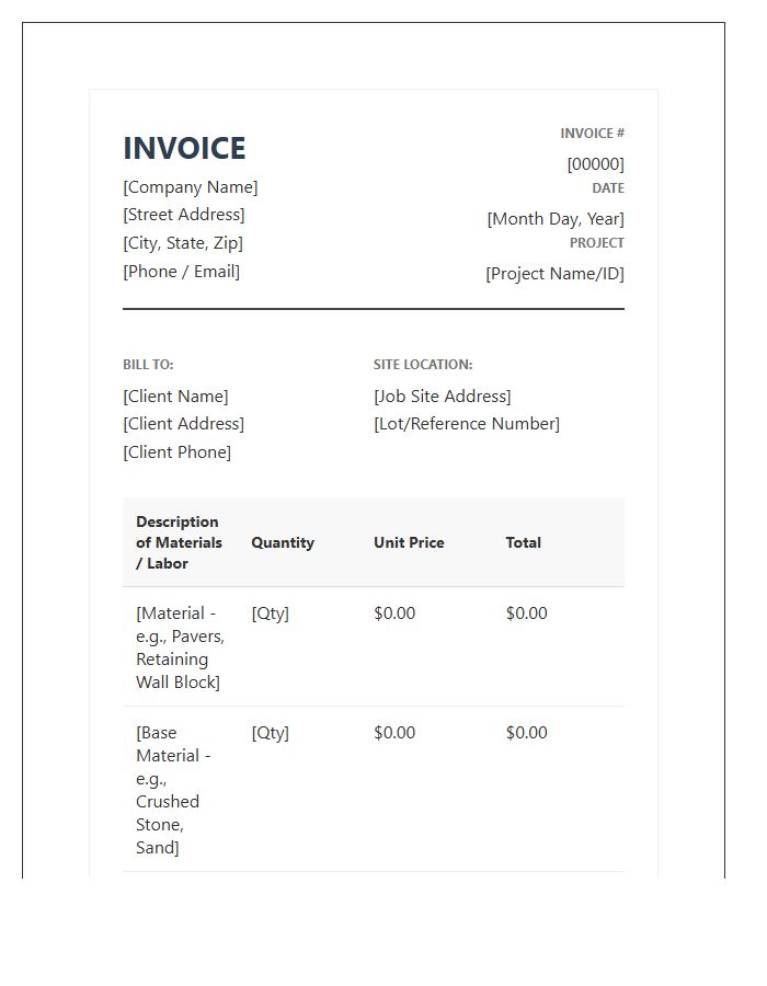 Hardscape Installation Project Invoice Template