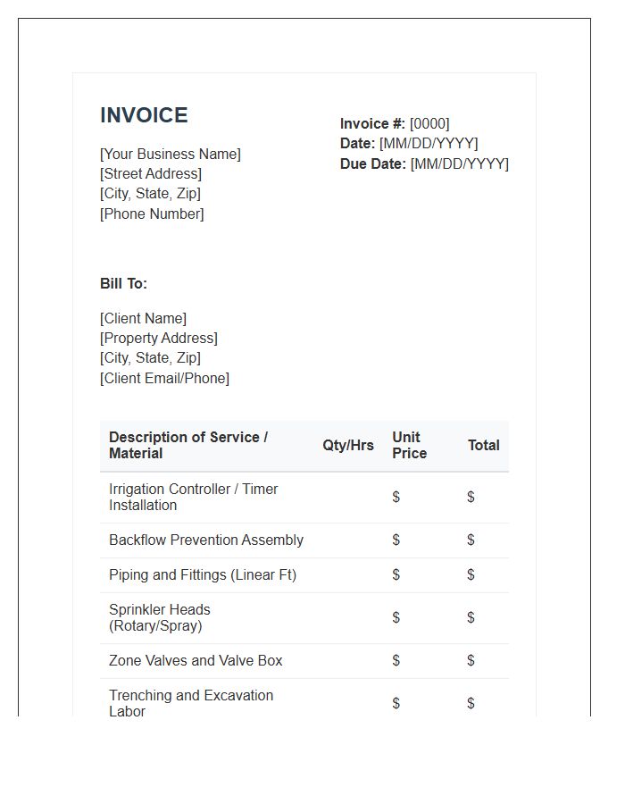 Irrigation System Installation Invoice Template