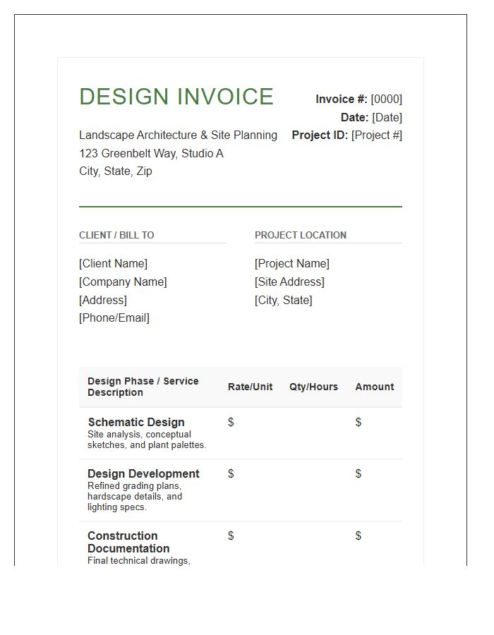 Landscape Architectural Design Invoice Template