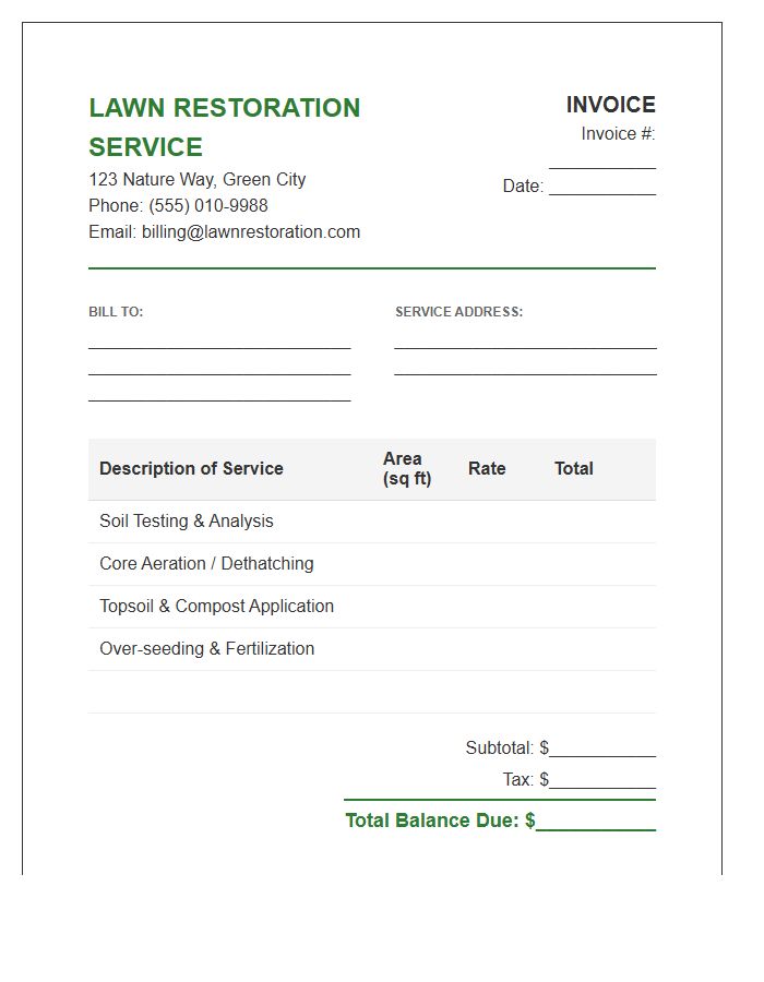 Lawn Restoration Service Invoice Template