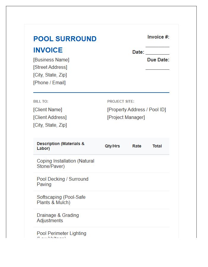 Pool Surround Landscaping Invoice Template