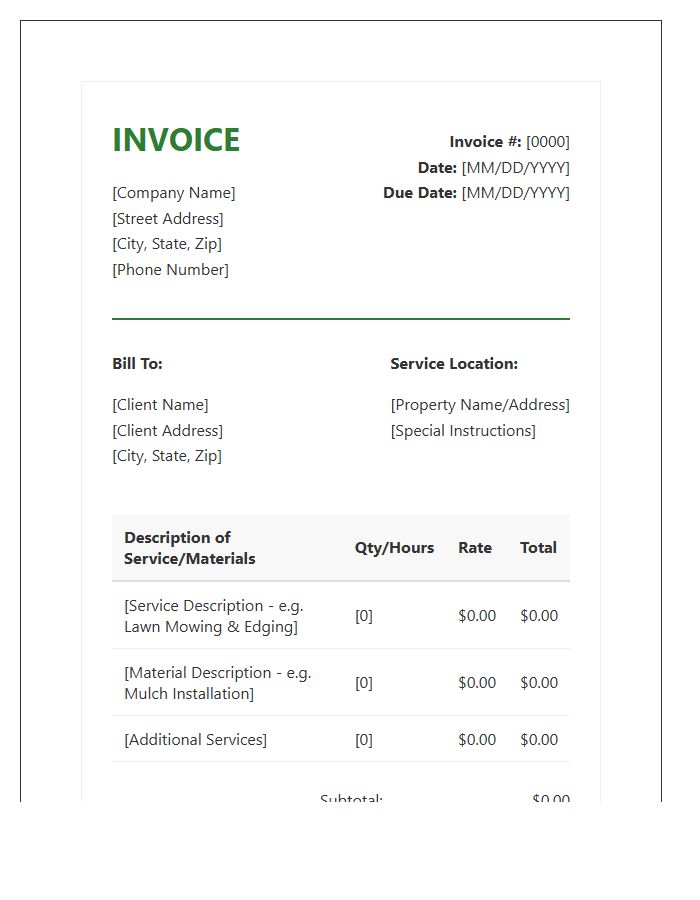Professional Landscaping Service Invoice Template