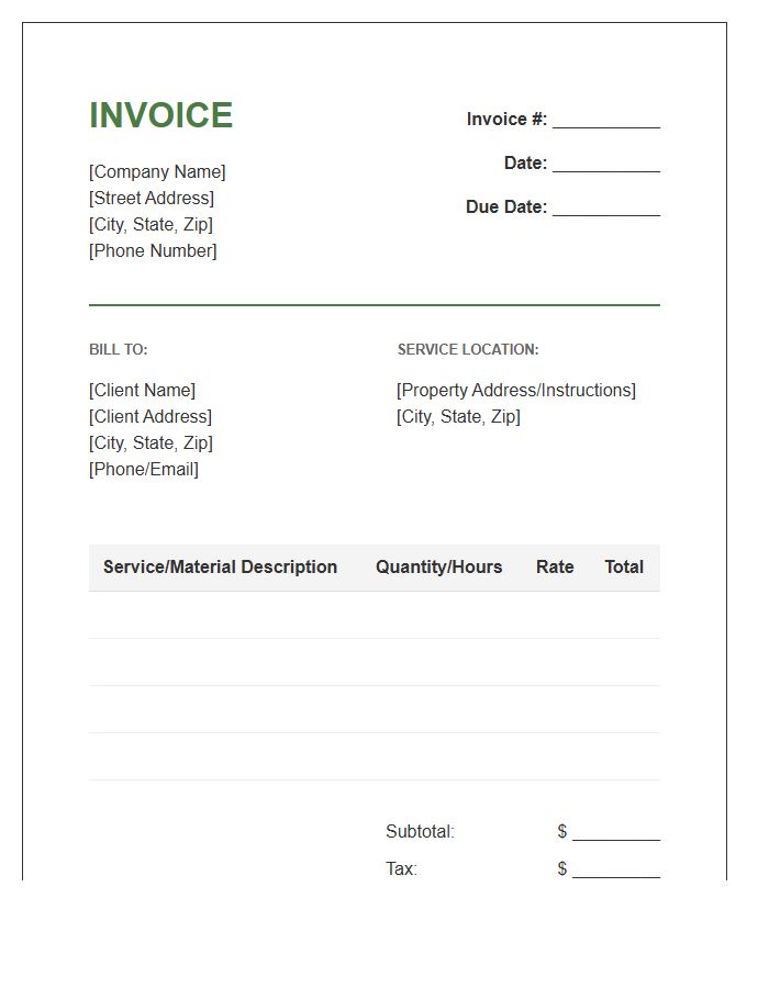 Residential Landscaping Service Invoice Template