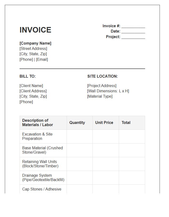 Retaining Wall Construction Invoice Template