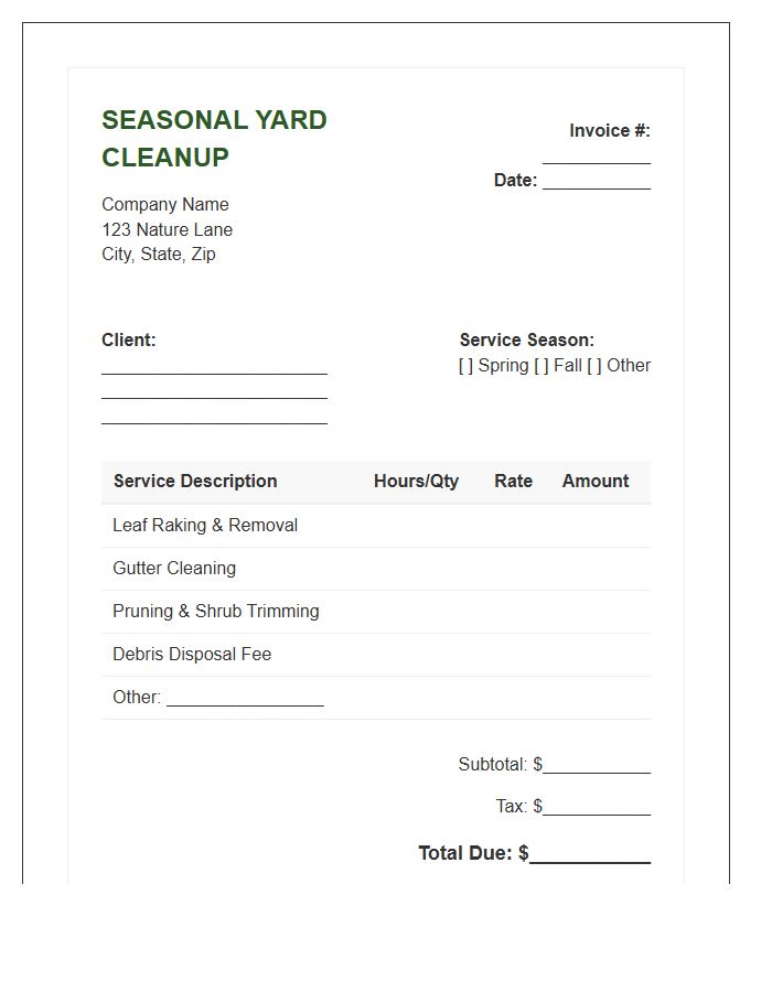Seasonal Yard Cleanup Invoice Template
