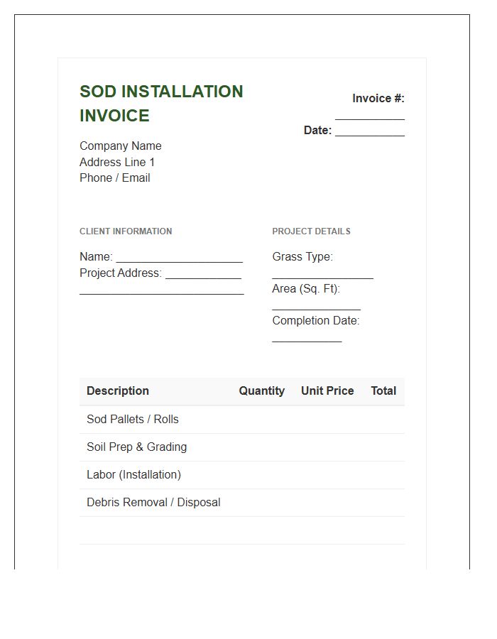 Sod Installation Project Invoice Template