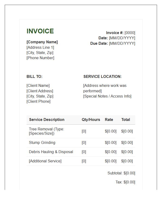 Tree Removal Service Invoice Template